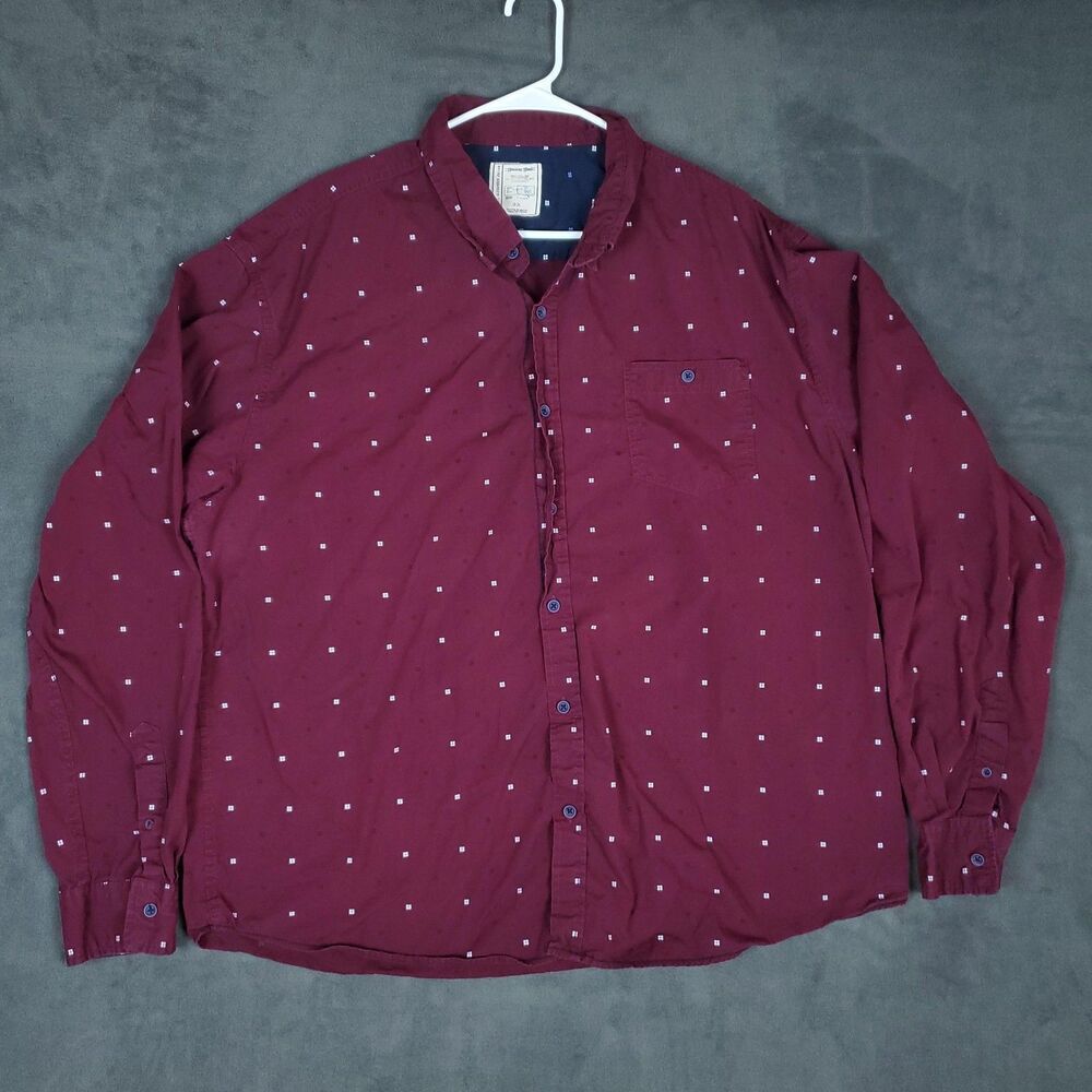 Colours By Alexander Julian Shirt Mens 3X Red Geometric Band Collar Button Up